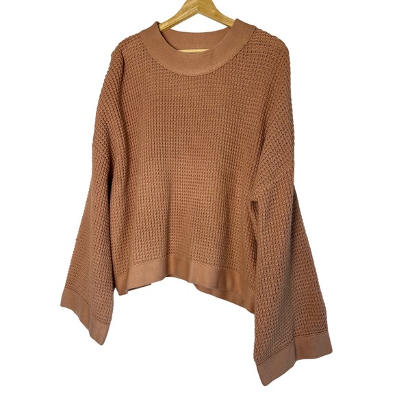Pink Lily Sweaters - Pink Lily Waffle Knit Bell Sleeve‎ Sweater Pullover Women's Size L Pink